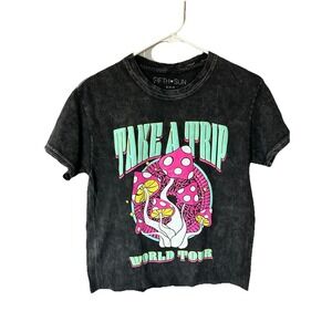 Women's Fifth Sun Take A Trip Crop Top Size S Festival Mushrooms Multicolor